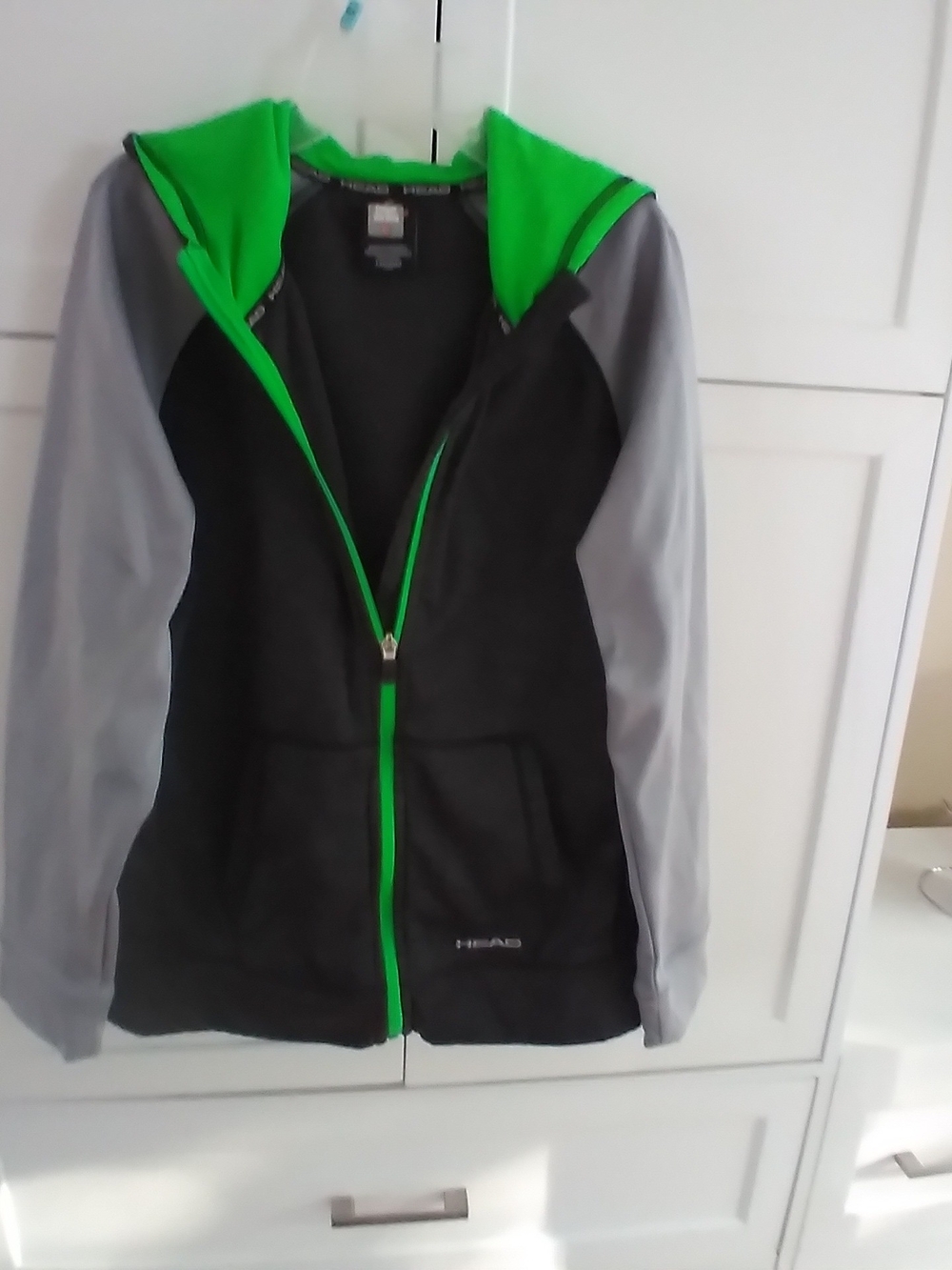 Head Black Jacket with Neon Green Hood & Gray Sleeves